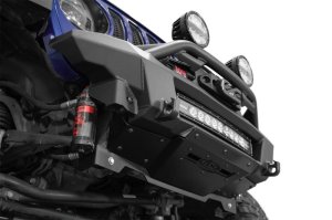 Jeep Gladiator JT Front Bumper - Addictive Desert Designs - Phantom Series, Stubby Winch, Satin Black Aluminum Accent Panels - Hammer Black - `18-`24